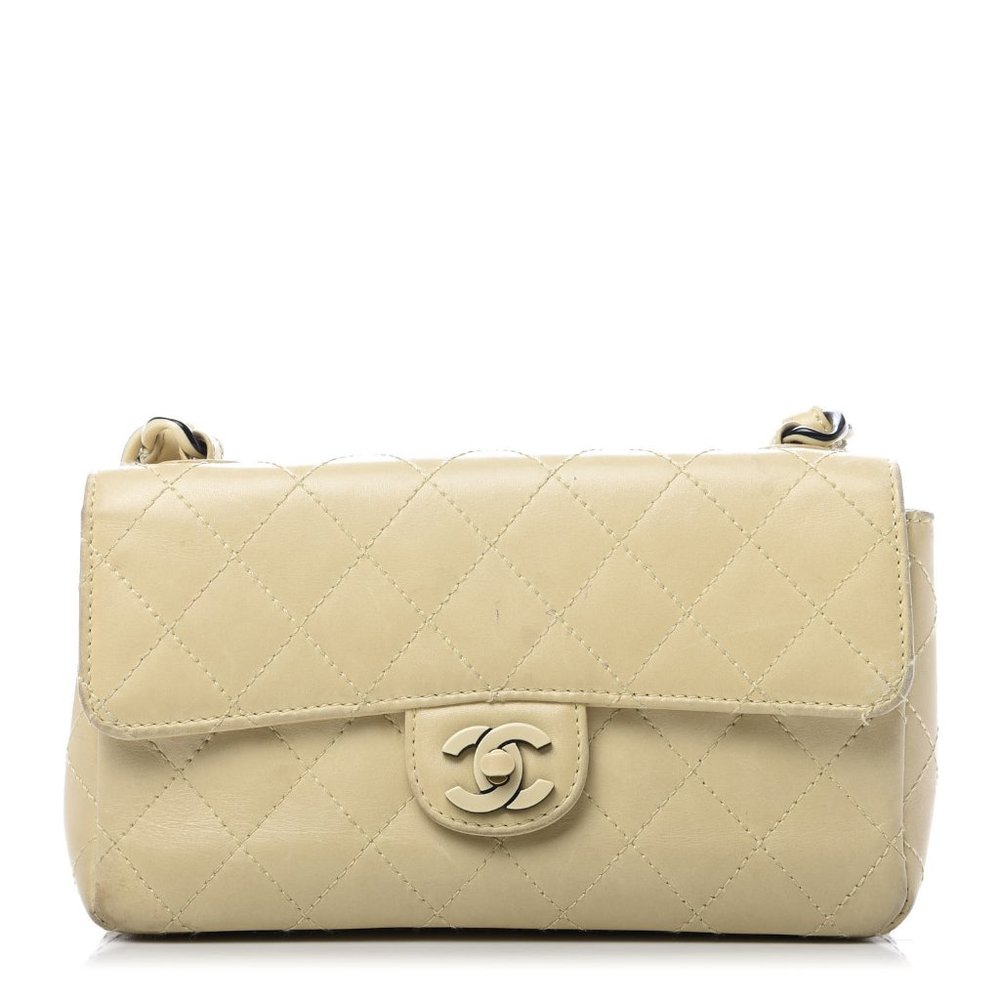 CHANEL Lambskin Bekko Resin Small Flap Beige